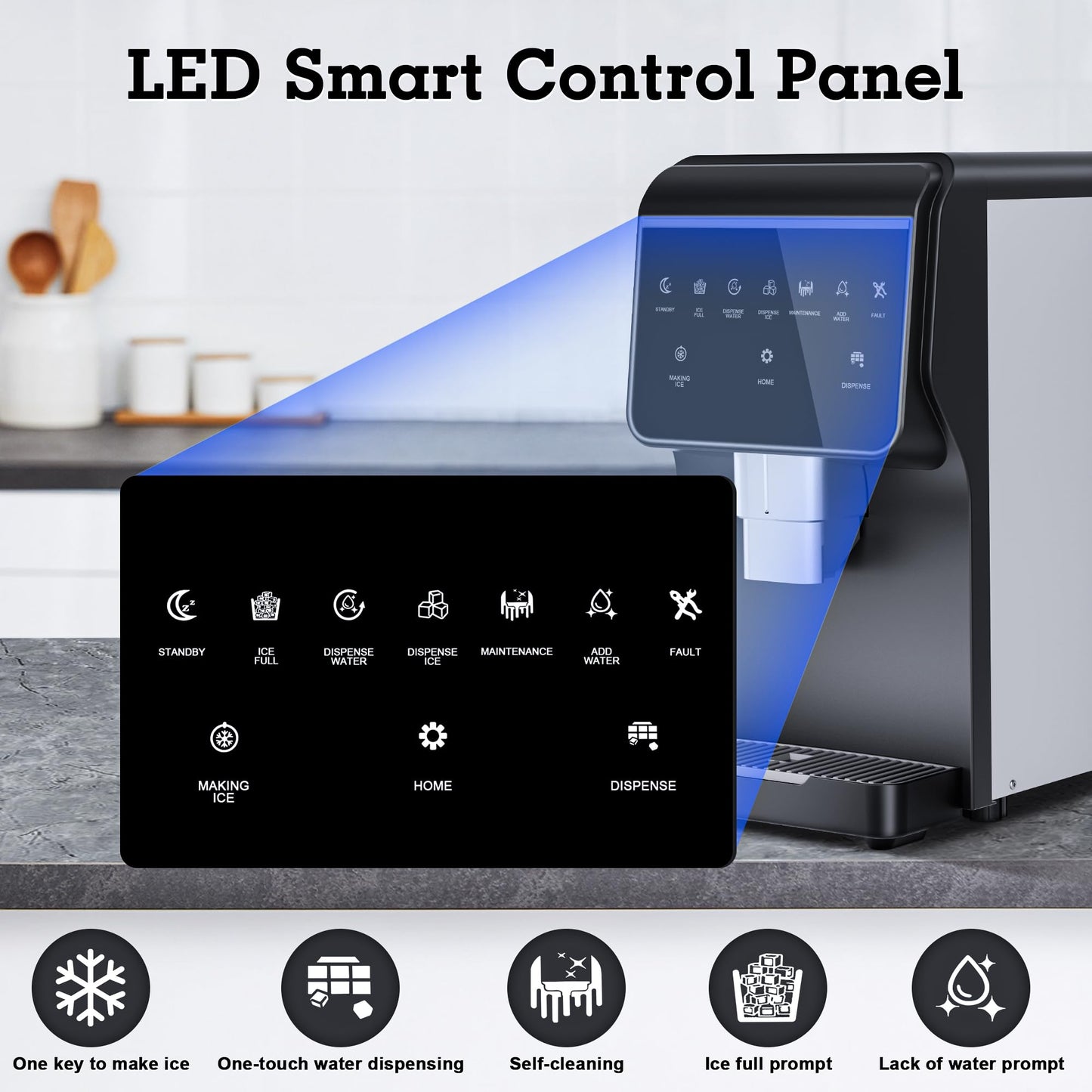 2-in-1 Nugget Ice Maker 66Lbs/24H Soft Chewable Ice, Built-in 6lbs Ice Storage,One-Button Operation Stainless Steels Nugget Ice Machine, Self-Cleaning Function for Office,Party, Home,RV