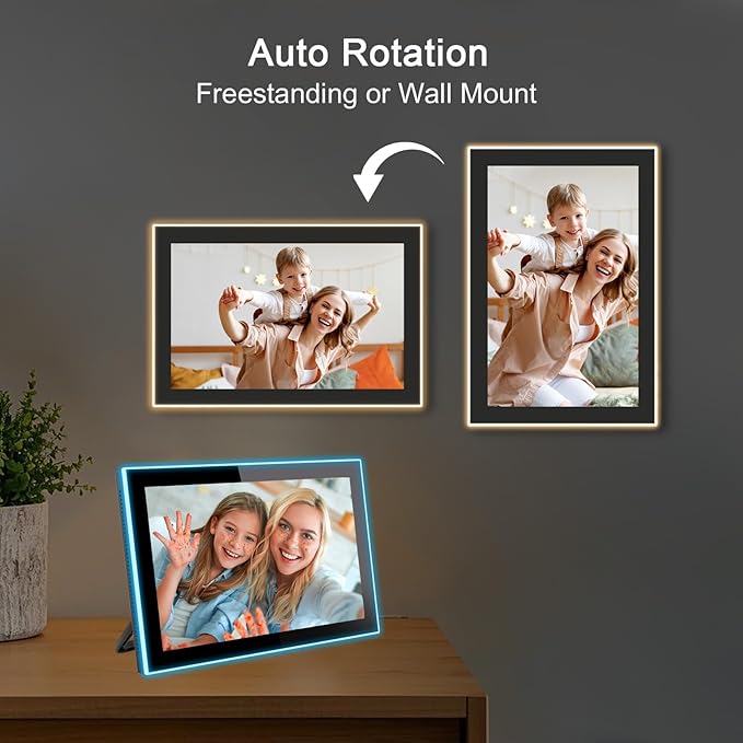 32GB FRAMEO 10.1 Inch WiFi Digital Photo Frame with Neon Light, 1280x800 HD IPS LCD Touch Screen, Auto-Rotate, 32GB Storage, Support USB Drive/SD Card Extend Storage, Share Moments via Frameo App