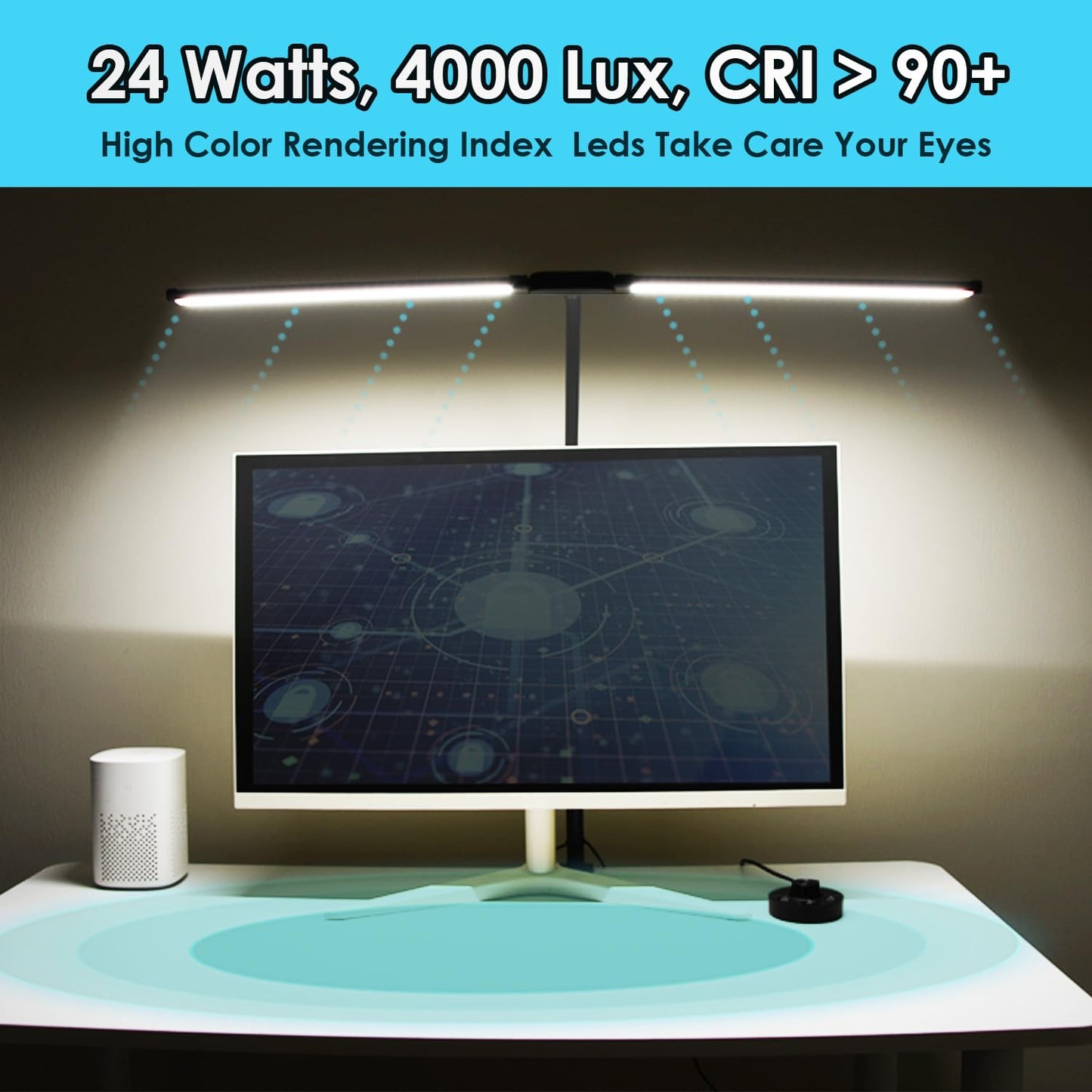 CeSunlight LED Desk Lamp with Two Heads, Clamp On Desk Lamps, 24W, 4000 LMS, CRI>90, 5 Color Modes (2600K-6500K), 10 Brightness Levels, Adapter Included