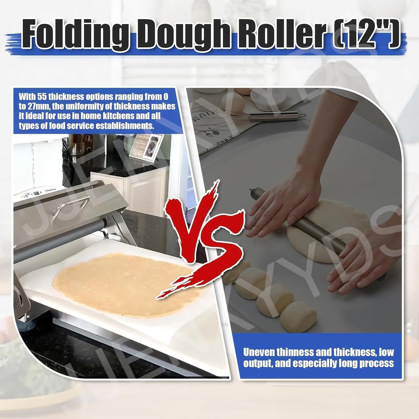 Croissant Dough Laminator,Commercial Dough Roller Sheeter,Dough Machine Thickness Adjustable, Stainless Steel,Table Top Croissants Fondant Pizza Pastry Sheeter Machine,Type300