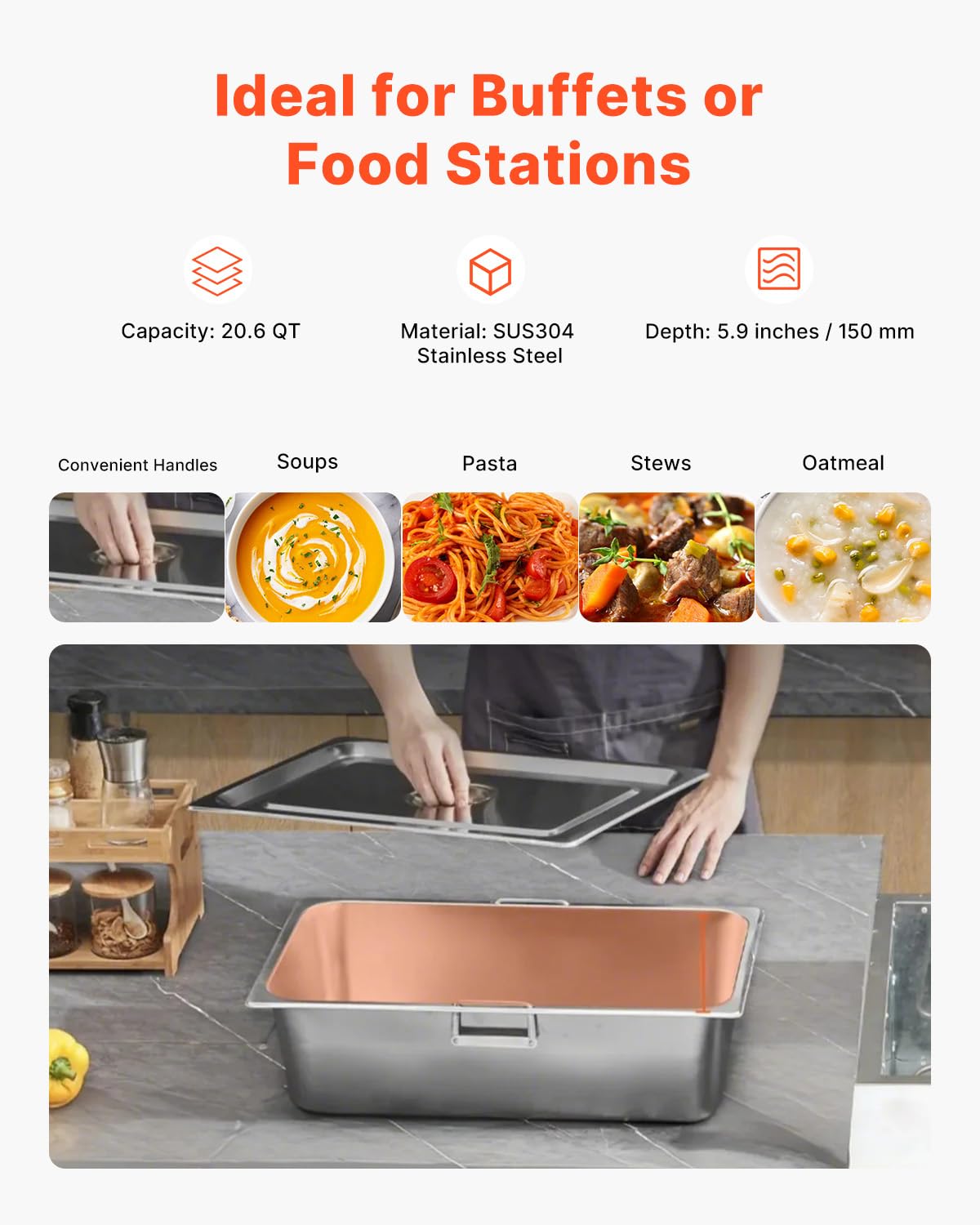 VEVOR 3-Pan Commercial Food Warmer, 3 x 20.6QT Electric Warm Table, 1500W Professional Buffet Catering Food Warmer with 4 Wheels (2 Lockable), Food Grade Stainless Steel Server for Party Restaurant