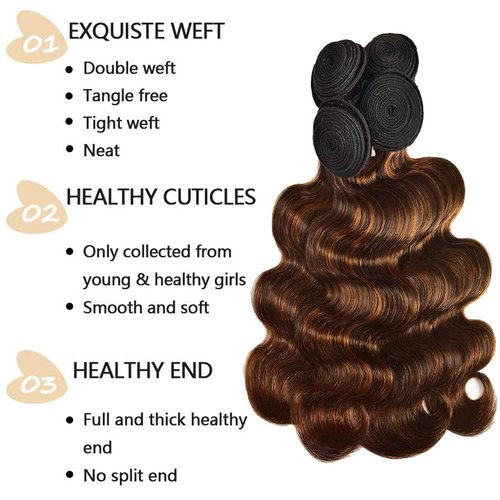 Fabimiya Human Hair Bundles 20 22 24 Inch Chocolate Brown P4/30 Body Wave Bundles Human Hair 100% Unprocessed Soft Sewn In Hair with Double Weft for Black Women