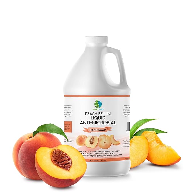 AntiMicrobial Hand Soap, 64 oz Bulk Refill - Antibacterial Hand Soap, Gentle, Scented Moisturizing Hand Soap for Kitchen and Bathroom - Peach Bellini