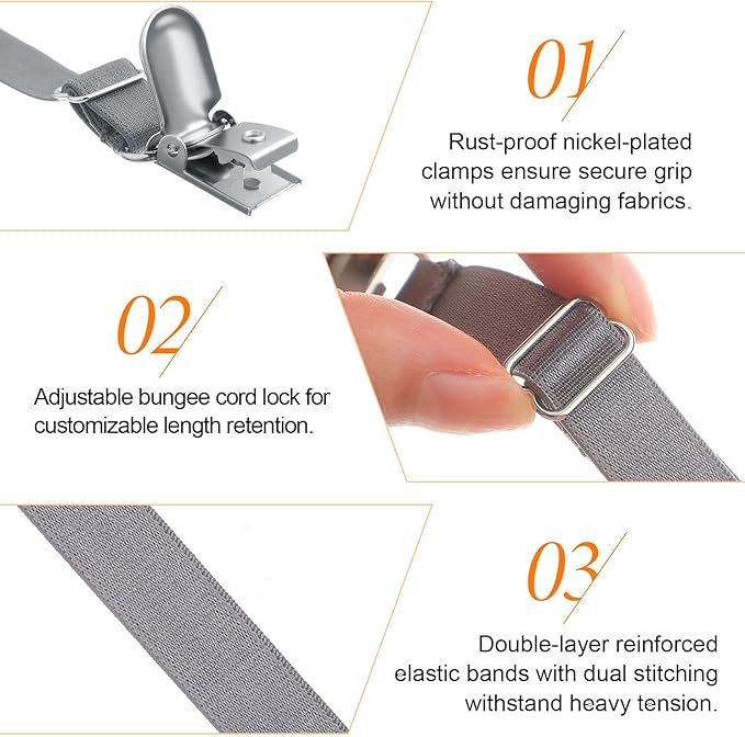 Boao 12 Pcs Bed Sheet Clips Straps Sheet Corner Straps Holder Adjustable Mattress Clips, Elastic Bed Grippers Suspender Fasteners Holder for Home (Grey,8-12 Inch Length)