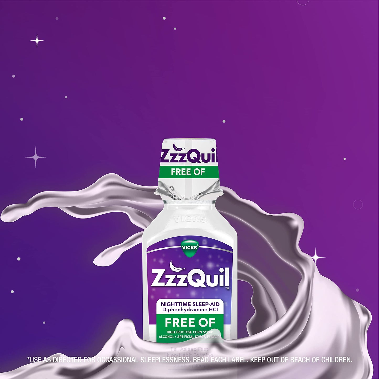 ZzzQuil, Nighttime Sleep Aid Liquid, FREE OF Alcohol & Artificial Dyes, 50 mg Diphenhydramine HCl, No1 Sleep Aid Brand, Fall Asleep Fast, Non-Habit Forming, Soothing Berry Flavor, 12 FL OZ (Pack of 4)