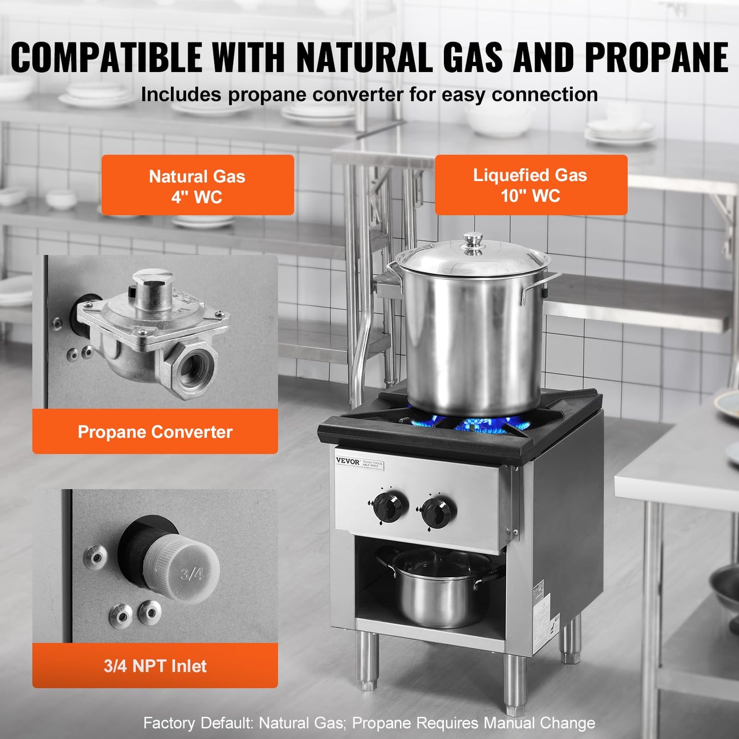 VEVOR Commercial Gas Stove with Cabinet, Propane and Natural Gas Countertop Cooking Stove Range, Stainless Steel Gas Hot Plate, Commercial Cooking Equipment for Restaurant, 90,000 BTU