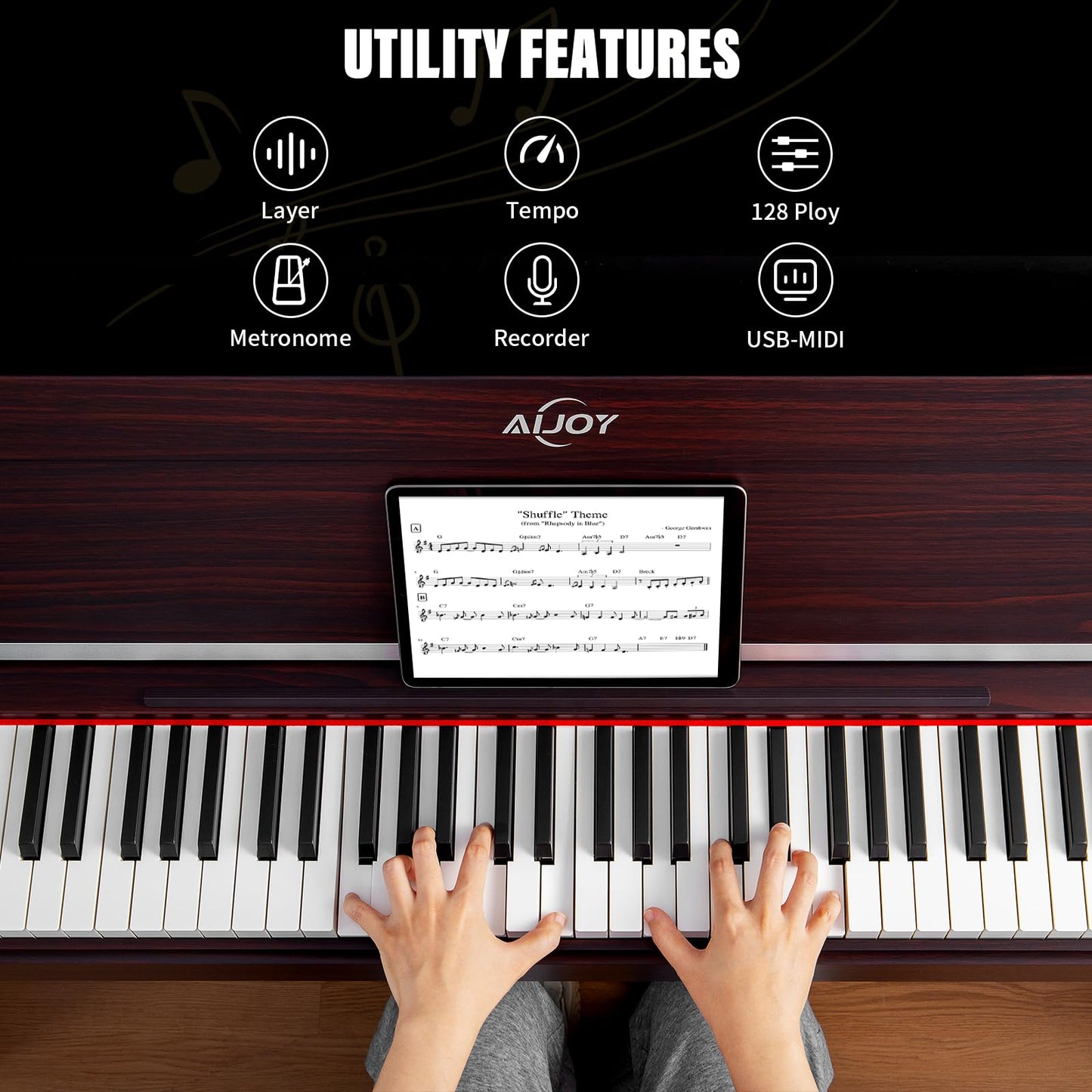 AiJoy 88 Key Weighted Digital Piano Keyboard, Graded Hammer Action Wooden Electric Piano with Cover & Triple Pedal, Sensitive Touch, Support USB MIDI Connect, Recording, Headphone, MP3 Player(Brown)