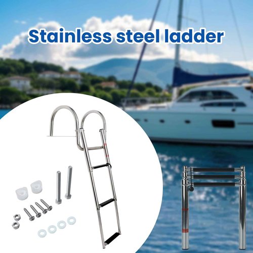 Pontoon Boat Ladder, Stainless Steel 3 Step Telescoping Boat Boarding Ladder with Wide Steps, Folding Boat Swim Ladder,Dock Ladder with Hand Railings Heavy Duty