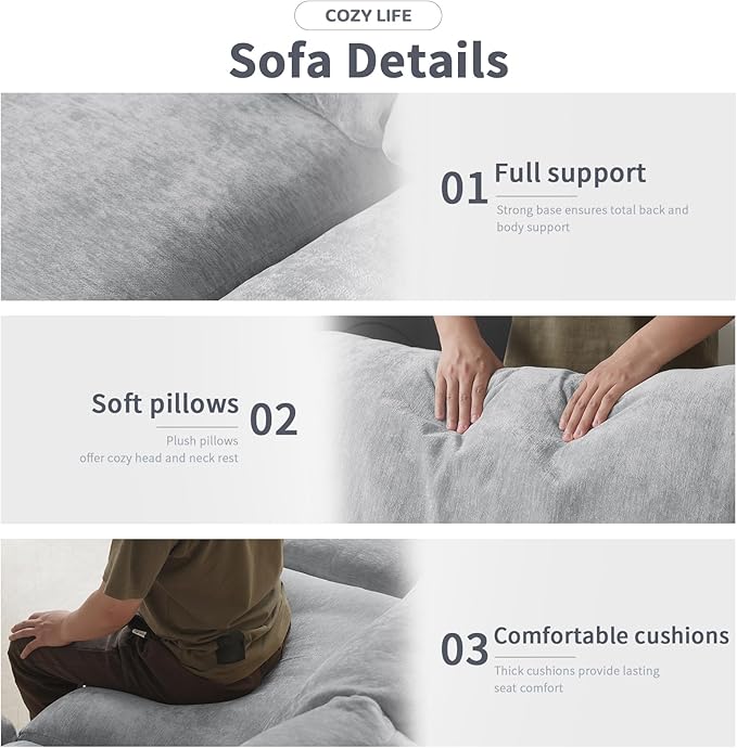 Cloud Sectional Couches for Living Room,134" Convertible L Shaped Couch with Ottoman, 6 Seater Modular Sectional Sofa,Deep Seater Furniture Sets