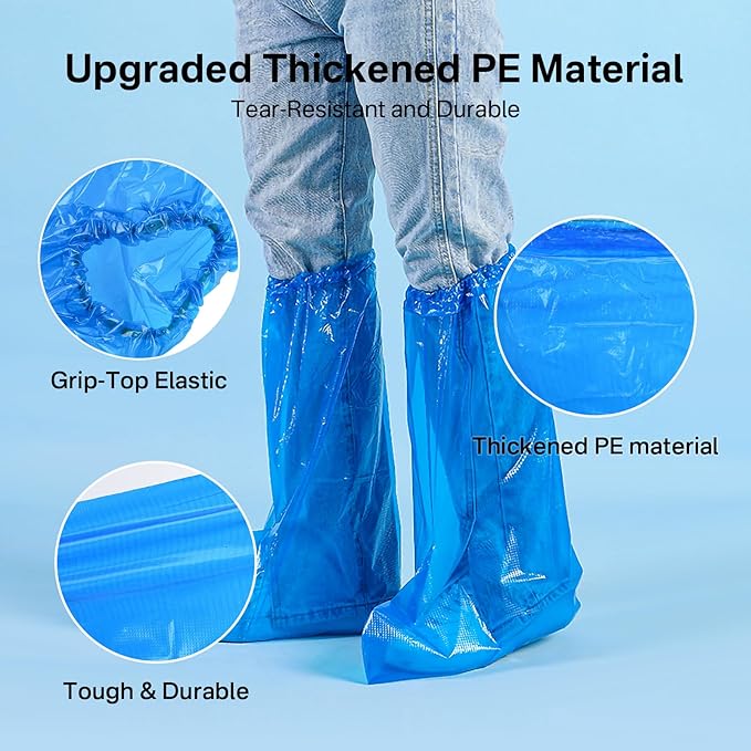12 Pairs Waterproof Shoe Covers Plastic Boot Covers Disposable Thicker Long Rain Shoes and Boots Cover Non-Slip,Indoor Outdoor Overshoes for Men and Women