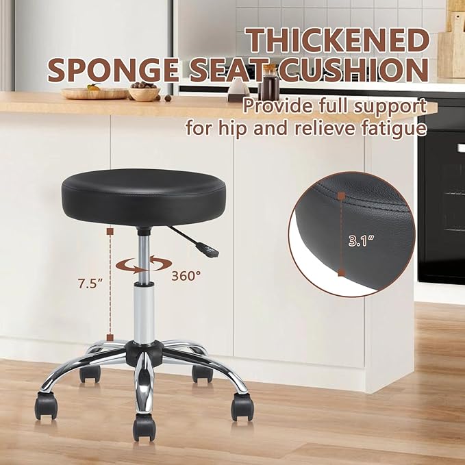 Set of 2 Round Rolling Stool Swivel with Wheels Adjustable Height Heavy Duty Wide Seat Drafting Stool Chair for Office Salon Massage Spa Medical Tattoo Beauty 2 Pack
