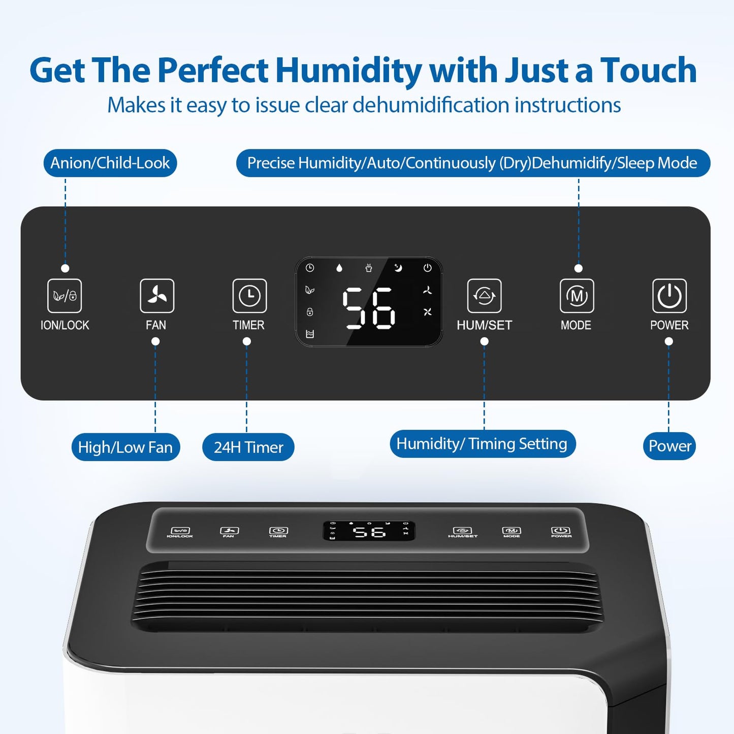 FreAire 54Pint Dehumidifier for 4500Sq.Ft, Compressor Dehumidifiers for Home, Front Humidity Value Display&Quiet Dehumidifier for Basement, Bedroom, Bathroom, with Drain Hose, 1.13 Gallon Water Tank