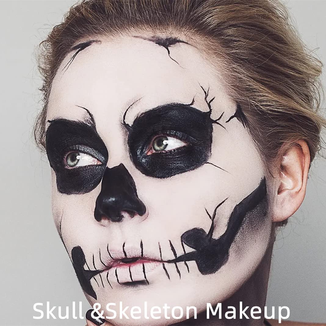 Mysense Clown White Black Face Body Paint Makeup,Water Activated Painting for Adults Children Sugar Skull Day of the Dead Skelet