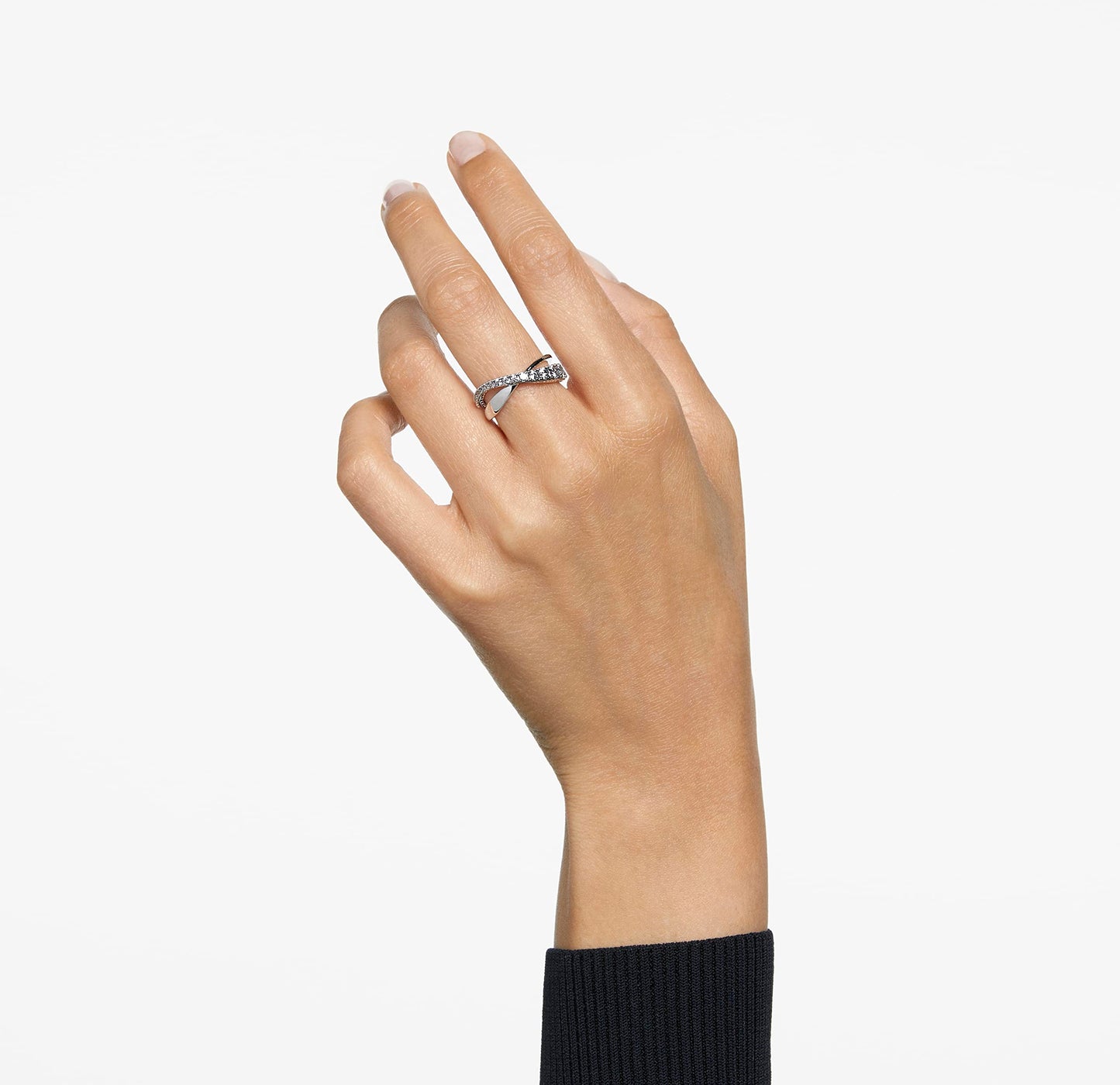 Swarovski Women's Hyperbola Ring, Clear Crystal Stones in a Spiral Design, Rhodium Finished Setting, Size 52