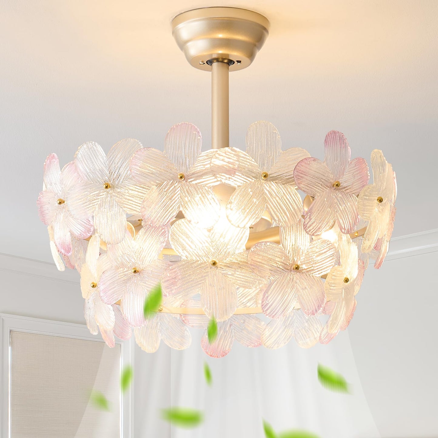 Ymkskj 20 Multi Crystal Fandelier Ceiling Fans With Lights, Flower Chandelier Ceiling Fan With Light Remote Control, Morden Cage