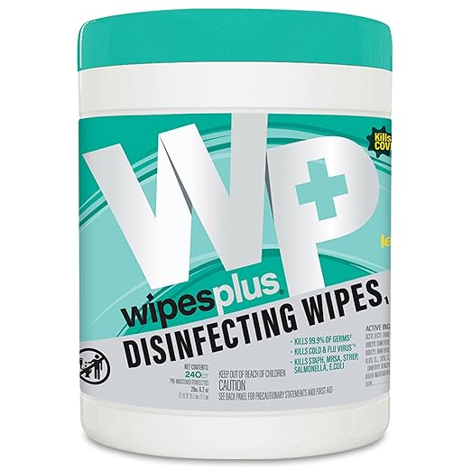 WIPESPLUS Disinfecting Surface Wipes Canister Bleach Free with Lemon Scent for Home and Business, 240 Count