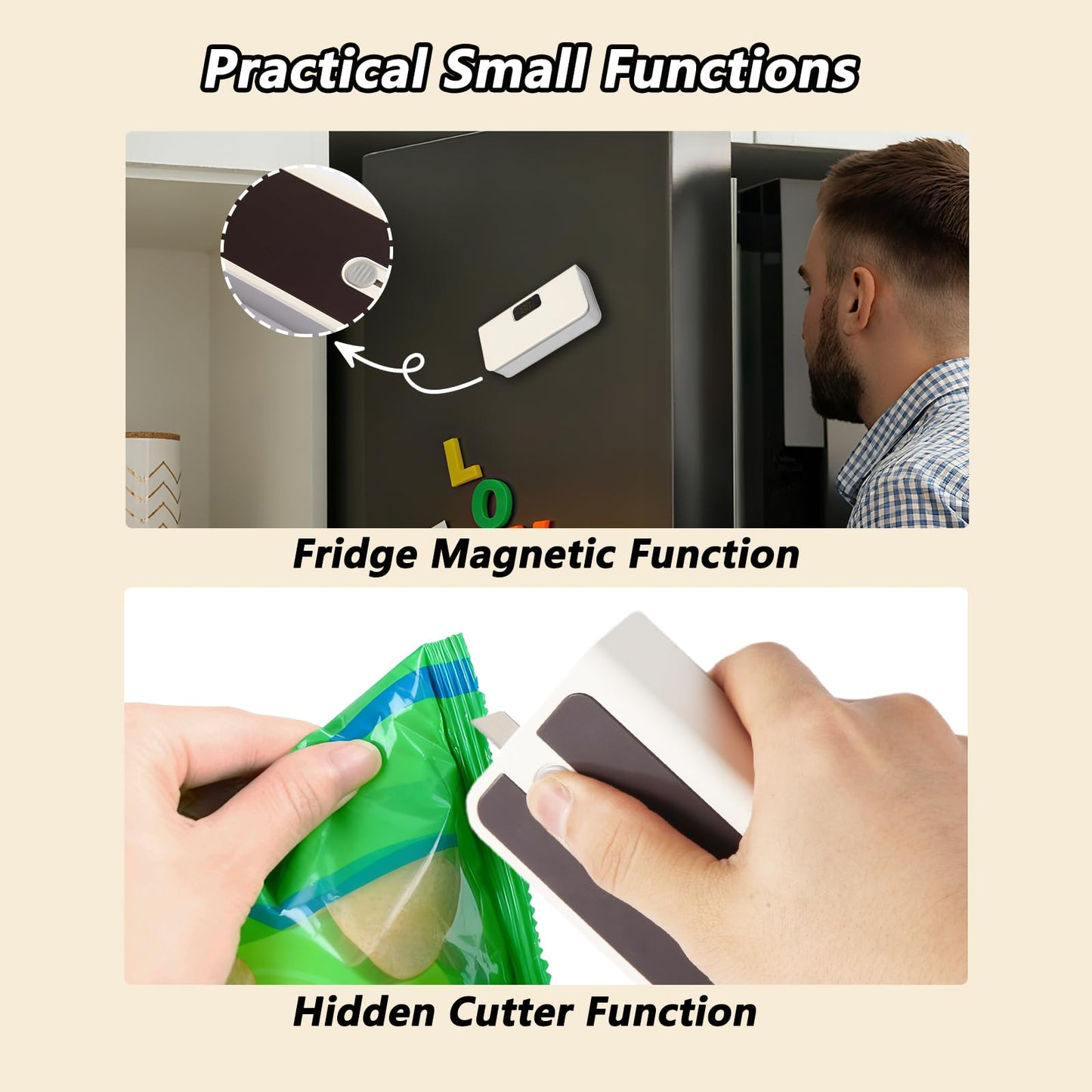Syaws Mini Bag Sealer,Rechargeable Sealer Machine with LED Power Display,Heat Sealer and Cutter with 6 Adjustable Gears,Portable Bag Resealer for Chips Snacks Mylar Bags (White)