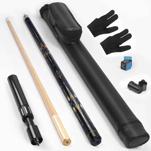 lotmusic Premium Pool Stick with Telescopic Fiber Extension Cue,58 Inch Professional Pool Cue Stick Set with Black Pool Cue Case & Billiards Accessories.