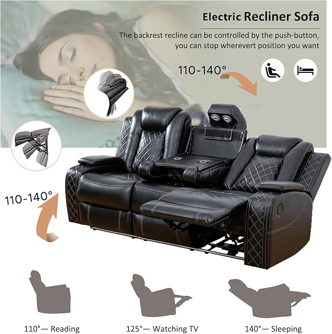 A Ainehome Living Room Furniture Set Black Leather Recliner Sofa Set Loveseat Chair Furniture Sofa Set for Living Room/Small Space/Rv/House/Office/Theater Seating (F-Black, Sofa+Chair)