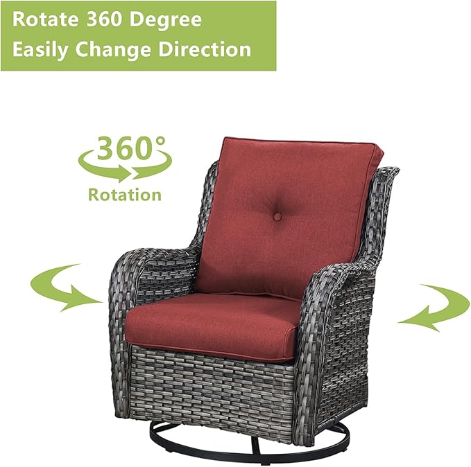 Rilyson Wicker Patio Furniture Set - 6 Piece Rattan Outdoor Sectional Conversation Sets with 2 Swivel Rocking Chairs,2 Ottomans,1 Loveseat and 1 Coffee Table for Porch Deck Garden(Mixed Grey/Red)