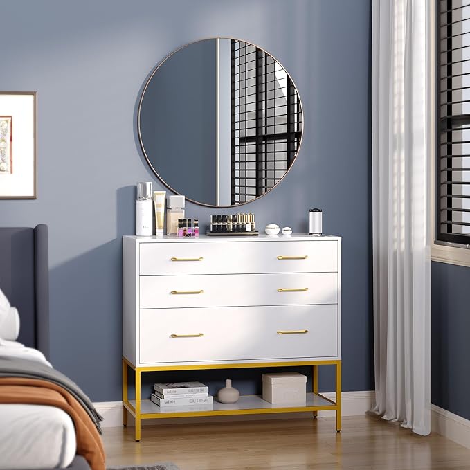 OmySalon Salon Stations for Hair Stylist, Barber Station with Mirror, 3 Drawers, Shelf & Tool Holders, Hair Storage Cabinet Organizer Table for Beauty Spa, Bedroom, White
