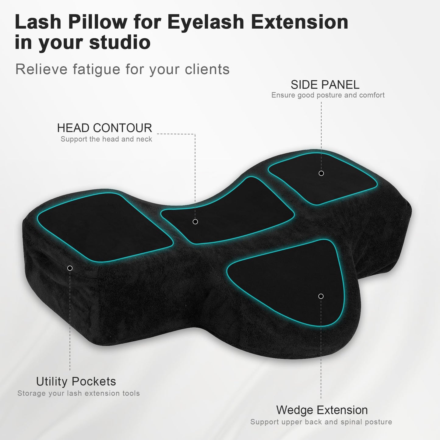 IMENE Lash Pillow for Lash Extensions- Memory Foam Lash Pillow with Neck and Back Support, Ergonomic lash Bed Pillow with Velvet