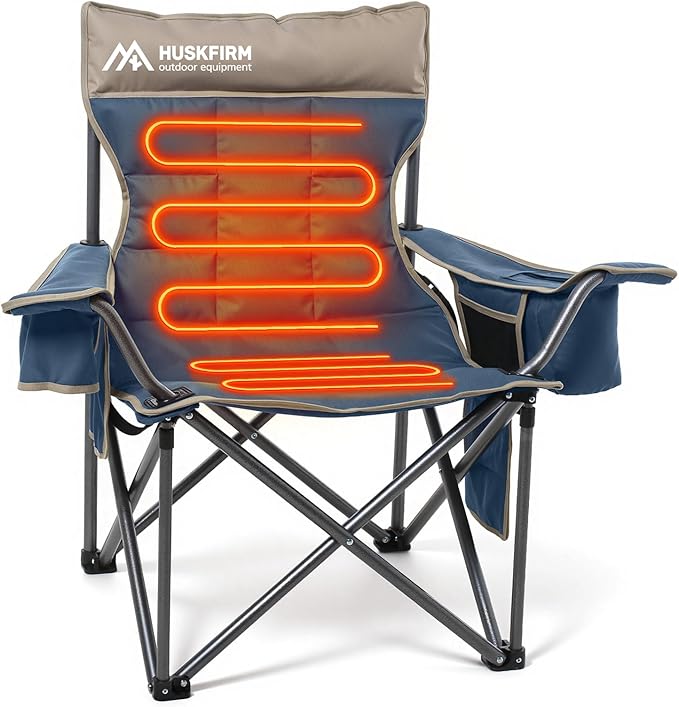 Huskfirm Heated Camping Chair Extra Wide Heated Chair Heavy Duty Heated Camp Chair Supports 450 lbs Heated Lawn Chairs for...