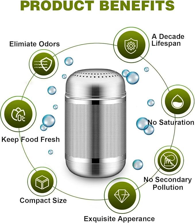 Refrigerator Odor Eliminator Fridge Deodorizer 2Pcs, Activated Carbon, Lasts 10 Years