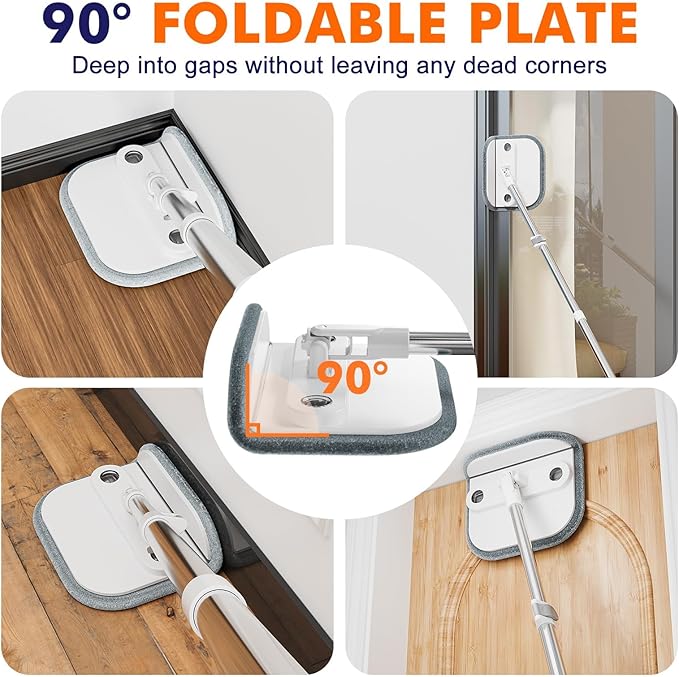 Upgraded Self-Standing Spin Mop and Bucket System, Detachable Inner Mop Bucket Separates Dirty Water & 90° Foldable Head, Triple-Scrub System, 0.9Gal Dual Drainage, for Hardwood Floors (White 2 Pads)