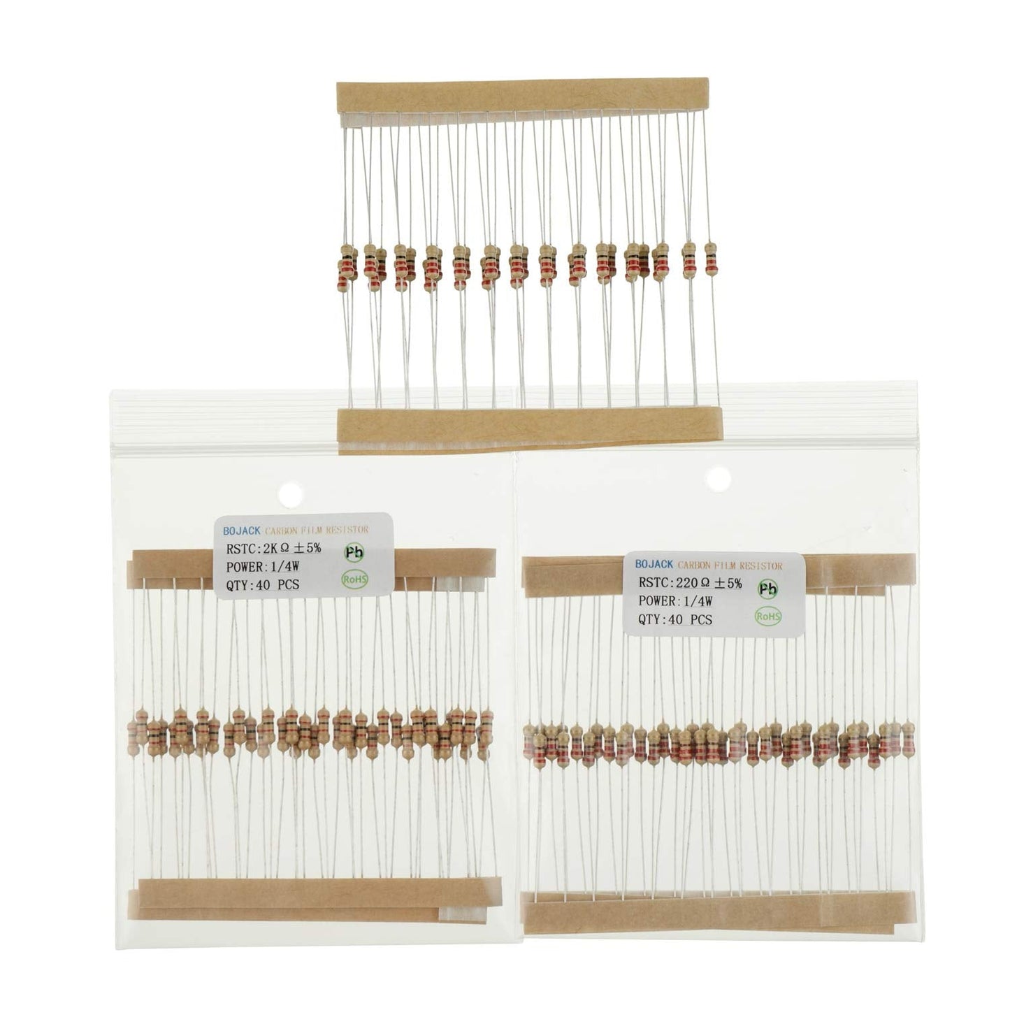 BOJACK 1000 Pcs 25 Values Resistor Kit 1 Ohm-1M Ohm with 5% 1/4W Carbon Film Resistors Assortment