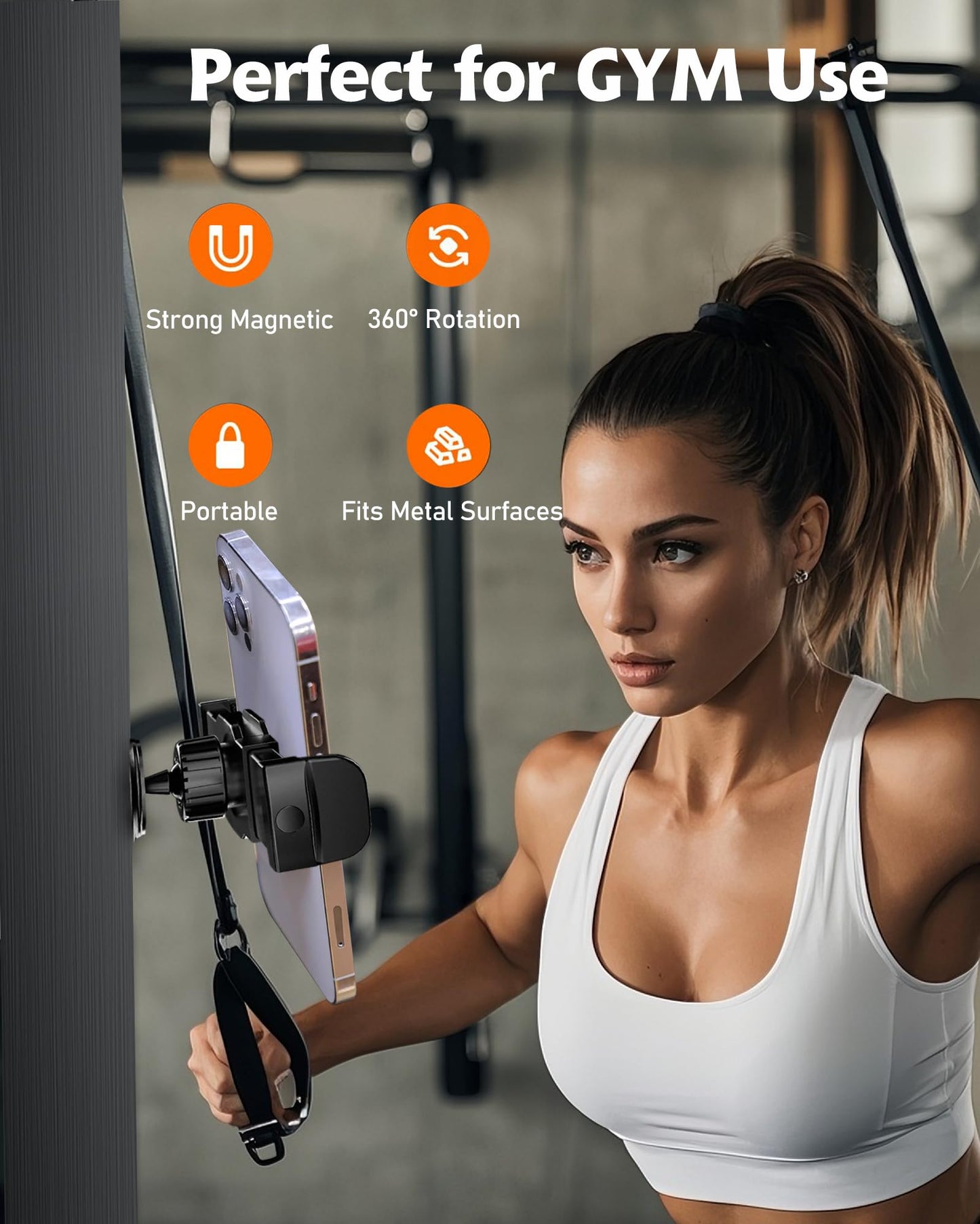 Slevio Timer Gym Magnetic Phone Holder, 360 Strong Adsorption Adjustable Magnet Holder Mount For Fitness Equipment, Golf Cart, C