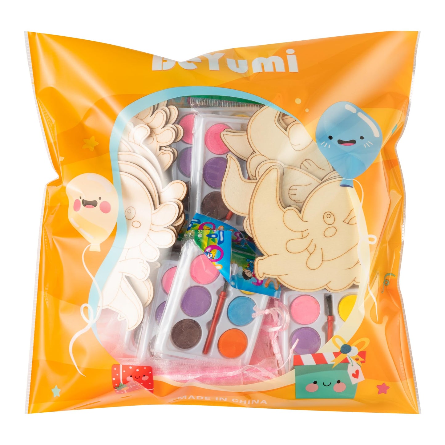 BeYumi Axolotl Party Favors Set - 24Pcs Axolotl Birthday Party Supplies Tattoo Stickers and Watercolor Paint Craft Kit Birthday School Classroom Goodie Bags Stuffers Prize Gifts for Kids Girls Toddler