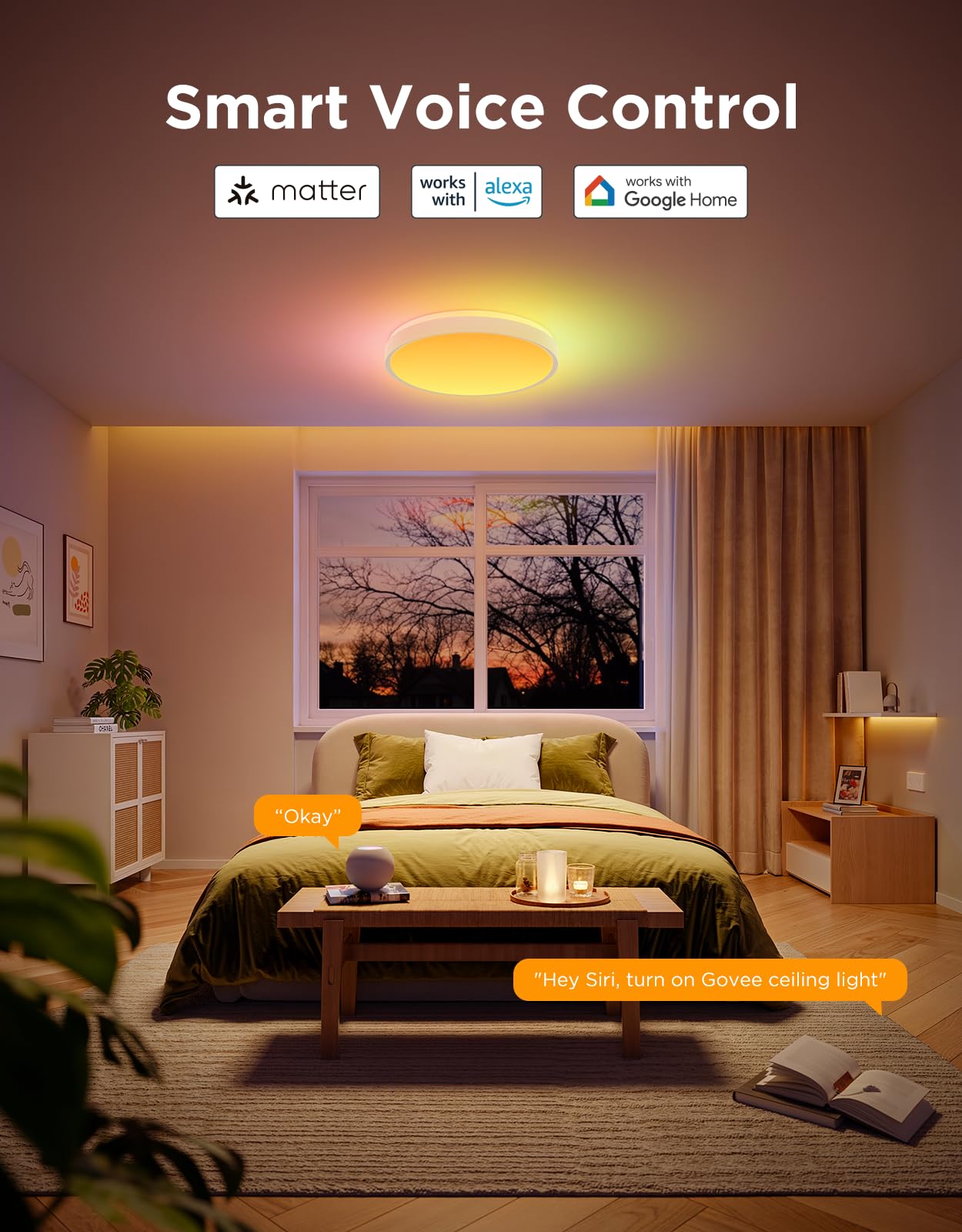 Govee Smart Ceiling Light 4300LM, RGBIC LED Ceiling Light Fixture Works with Matter, Flush Mount Light Fixture, DIY Colors, 2700K-6500K Ceiling Lights for Bedroom, Living Room, 15 Inch, 1 Pack