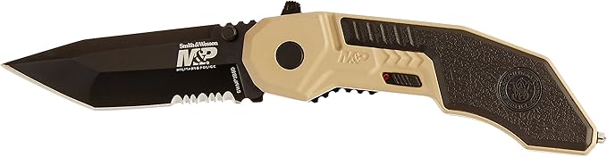 Smith & Wesson M&P SWMP3BSD 7.1in S.S. Assisted Folding Knife with 2.8in Serrated Tanto Blade and Aluminum Handle for Outd...