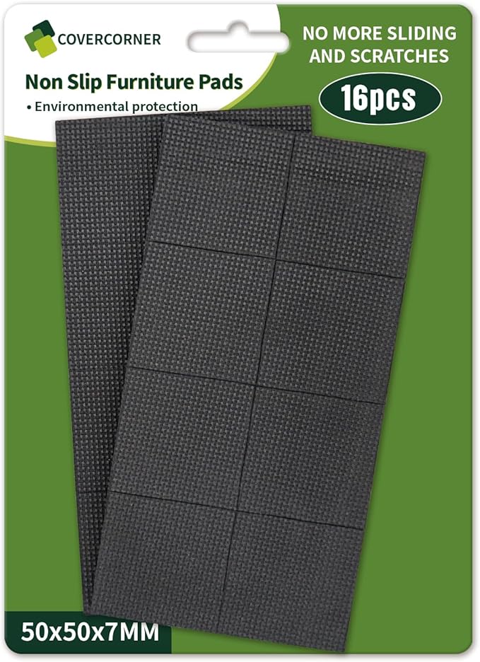 COVERCORNER Non Slip Furniture Pads 16 PCS 2'' Square - Anti Slip Furniture Pads - Self Adhesive Rubber Feet Furniture Feet - Chair Leg Floor Protectors - Keep Furniture in Place