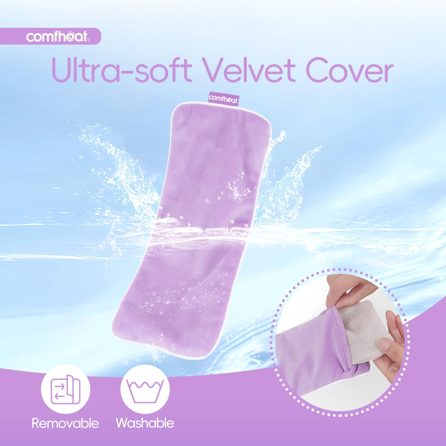Comfheat Lavender Weighted Eye Pillow for Yoga, Microwavable Moist Heat Eye Compress Mask with Washable Cover for Relaxation, Sleeping, Meditation, Yoga, Spa, Migraine Relief (Purple)