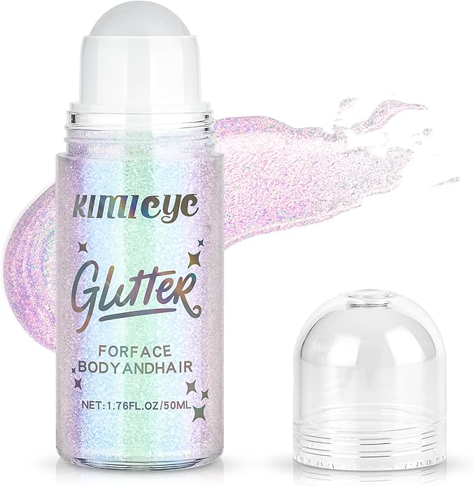 Roll-on Face Body Glitter Gel for Women, 1.69oz Large Capacity Holographic Color Changing Glitter Gel Shimmer Makeup for S...