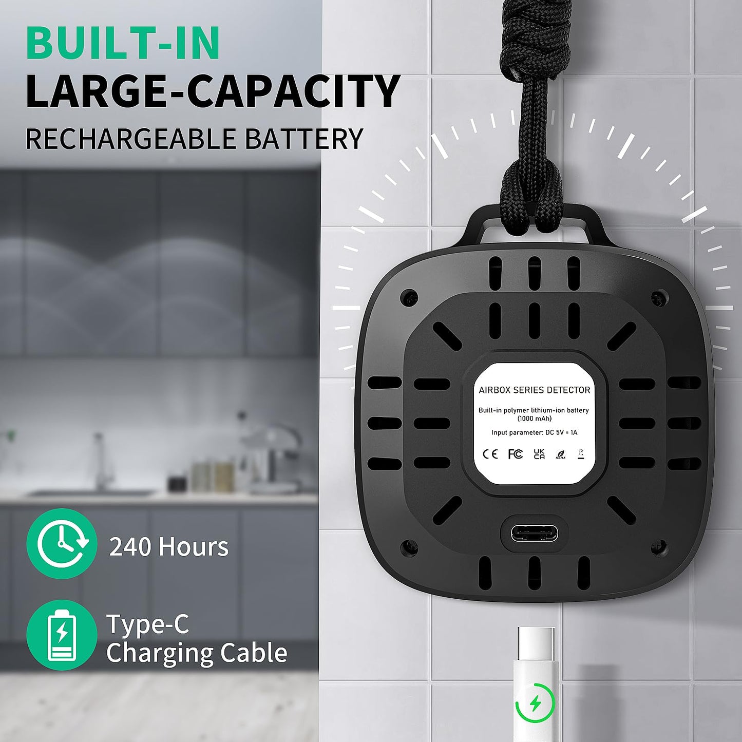 Carbon Monoxide Detectors, 3-in-1 CO Detector Portable Carbon Monoxide Detector with Magnetic Suction, Travel Carbon Monoxide Detector with Temp and humi Sensor, Rechargeable Battery for 480H Standby