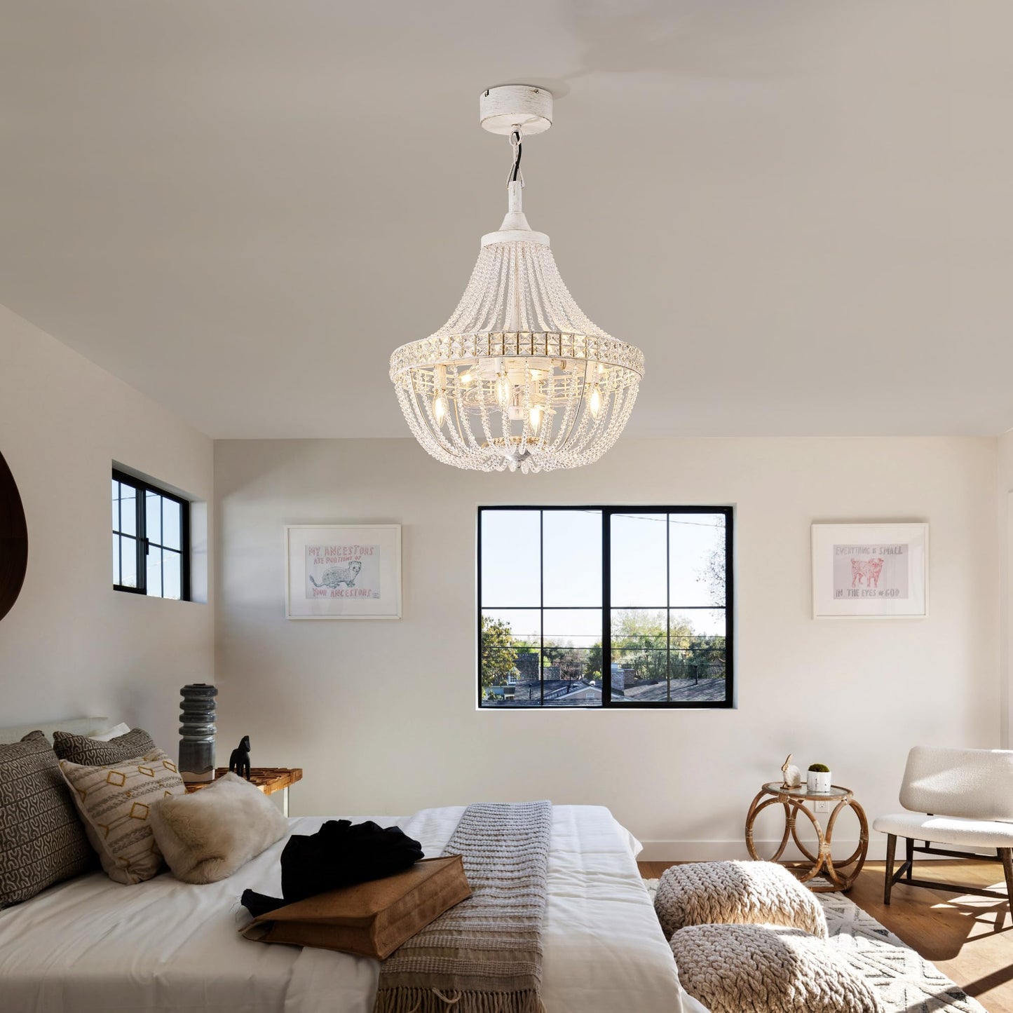 LVYEAYOU 20“ Modern Crystal Chandelier Ceiling Fan with Lights, Remote & App Control, 6 Speed, 8-Lights French Empire Fandelier, for Bedroom, Dining Room (Retro White)