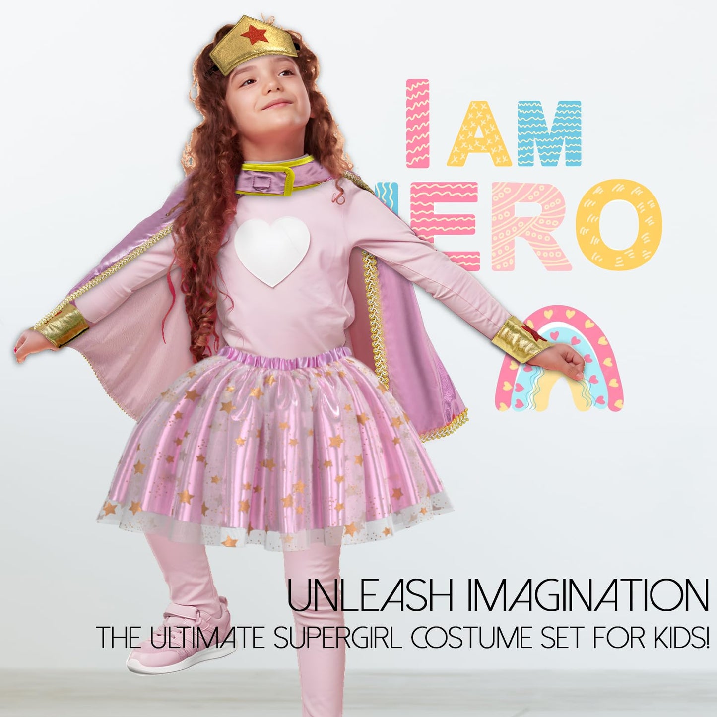 iROLEWIN Wonder Star Superhero-Costumes for Girls Dress-Up Super-Hero-Capes for Kids Tiara Tutu as Halloween Birthday Gifts