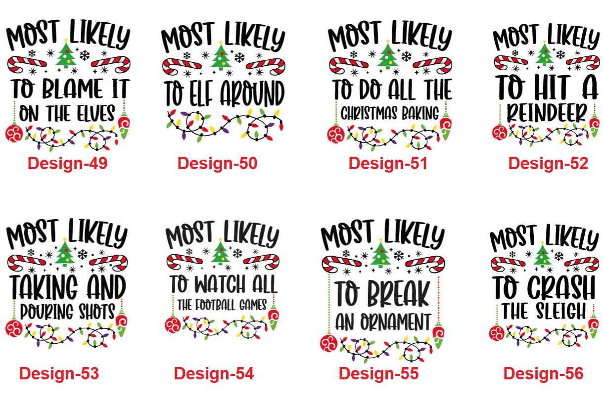 Most Likely To Christmas Shirts, More Than 50 Quotes Family Matching Christmas Tshirts, Custom Text Funny Christmas T-Shirts, Personalized Holiday Party Reunion Tees for Baby & Toddler & Youth and Adults