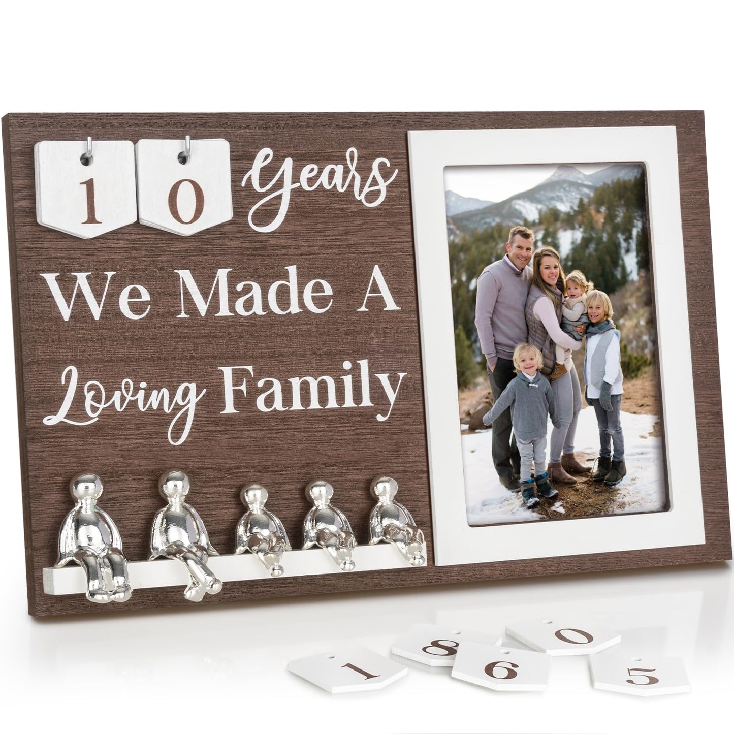 BESZONE Anniversary Idea for Wife Gifts, 10th Year Wedding Anniversaries Tin Gift for Couples Him Her Husband, Aluminum Sculptures Family Tree Picture Frame Keepsake Decor Sculptures DIY Personalized