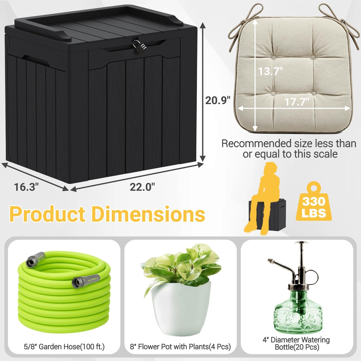 Greesum 31 Gallon Resin Deck Box Large Outdoor Storage for Patio Furniture, Garden Tools, Pool Supplies, Weatherproof and UV Resistant, Lockable, Dark Black