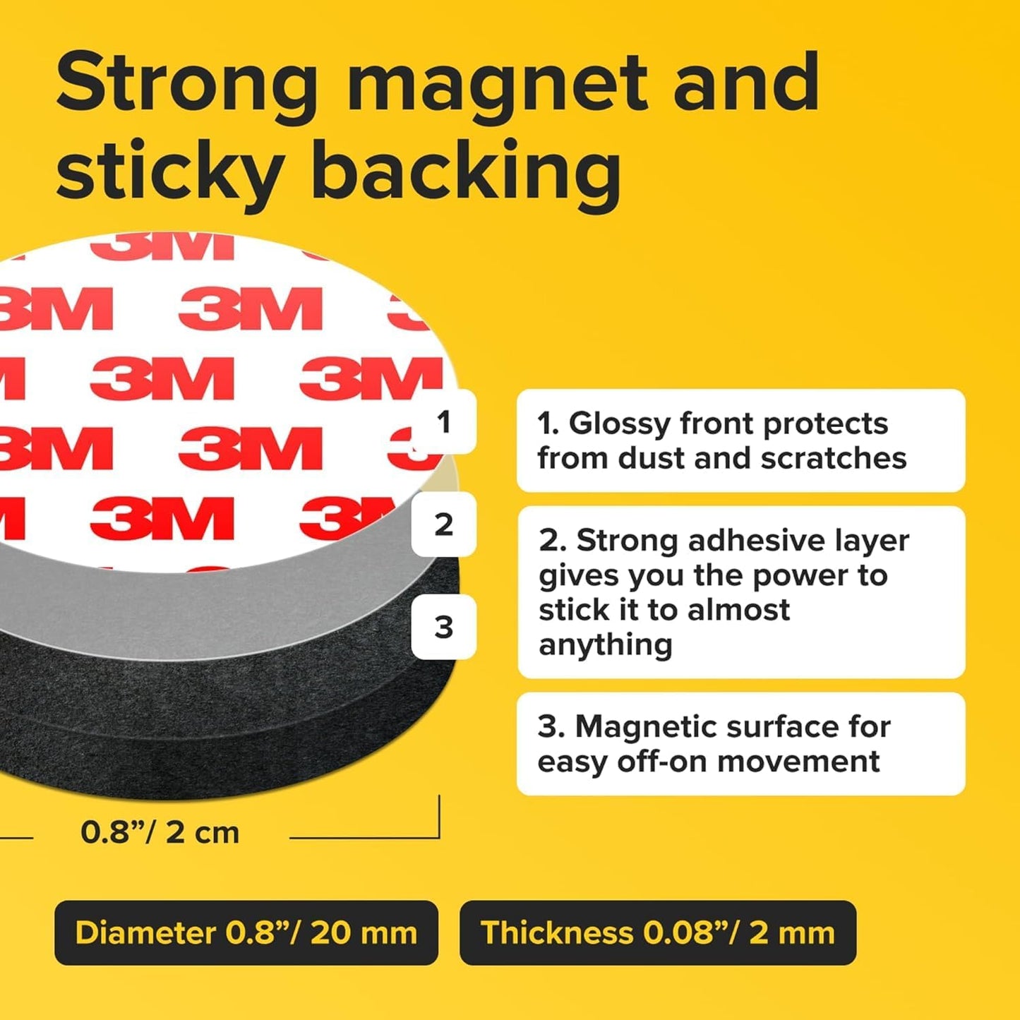 Peel-&-Stick Flexible Adhesive Magnets - 45 (0.8"x0.08") Magnetic Dots for Office Supplies, Whiteboard, Crafts, Fridge, & School Projects