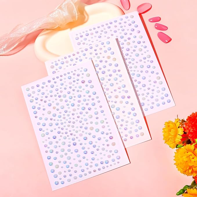 Self Adhesive Face Gems and Pearls for Makeup, Festival Jewels, Hair Gems, Rhinestone Stickers for Face, Eye, Makeup, Nail, Body, Crafts 3/4/5/6 mm 975Pcs (23.Pearl_whiteab)