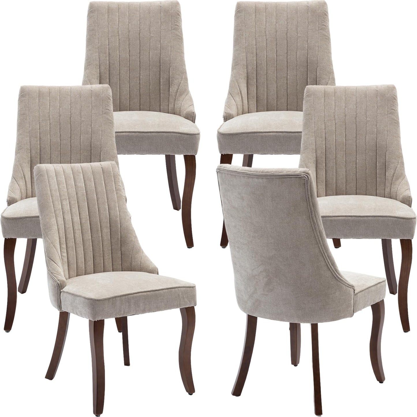 ZenNook Mid Century Modern Dining Chairs Set of 6, Beige Fabric Upholstered Kitchen & Dining Room Chairs Set of 6