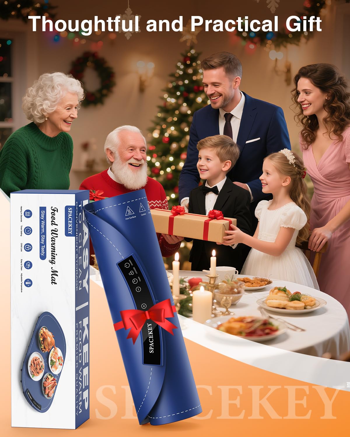 Warming Mat for Food - Roll Up Silicone Electric Warming Tray Full Surface Even Heating with 7 Temp Setting, 4 Hours Auto-Off, Raised Feet Protects Countertop, Food Warmers for Parties Buffet