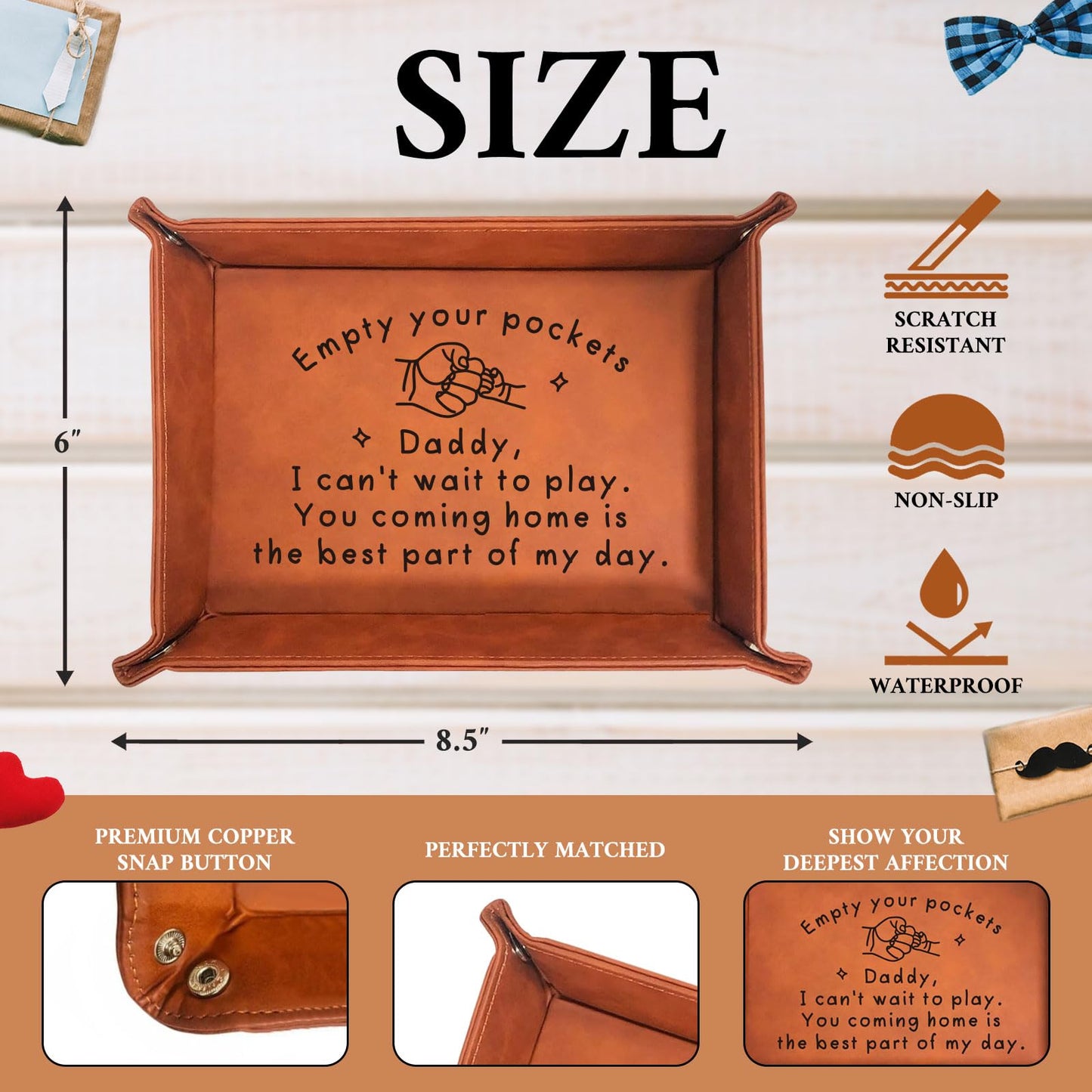 Birthday Gifts for Dad, Leather Tray for Dad, New Dad Gifts for Husband from Wife, Best Dad Gifts from Son Daughter, Christmas Thanksgiving Sentimental Gifts for Father Husband Stepdad