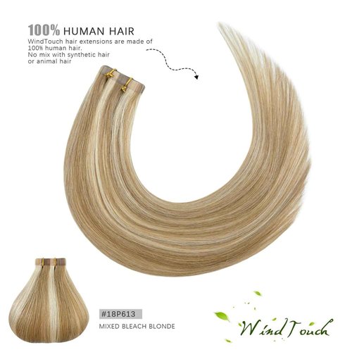 WindTouch Tape in Human Hair Extensions Mixed Bleach Blonde 22Inch #18p613 60g