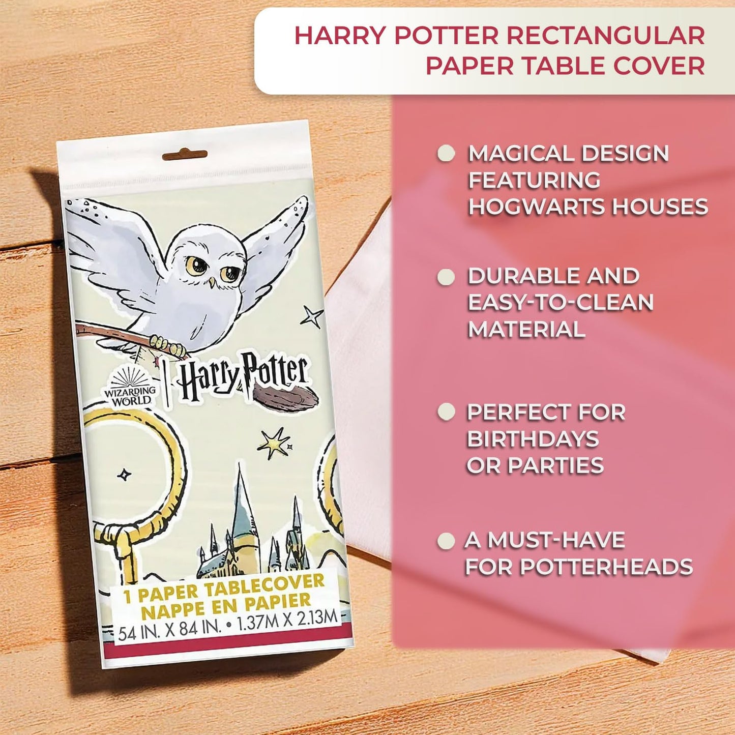 Harry Potter Rectangular Paper Table Cover - 54" x 84" | Magical Wizard Party Essential, Perfect For Birthdays, Themed Celebrations & More - 1 Pc